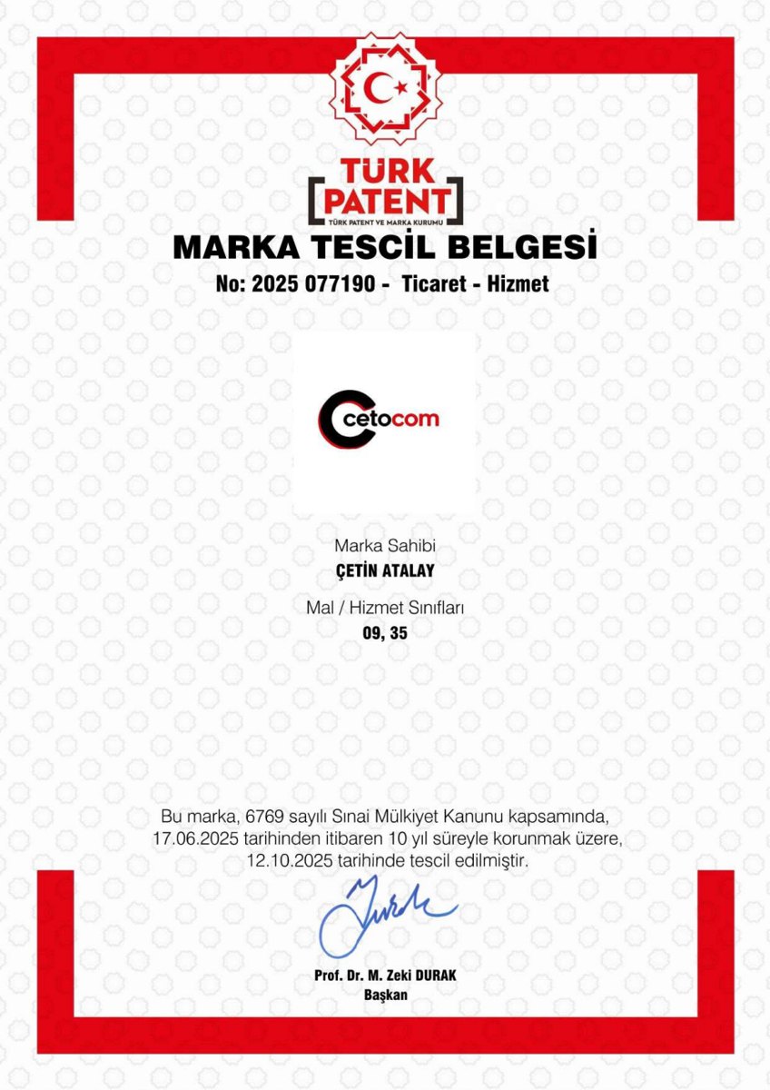 CETOCOM marka tescil belgesi önizlemesi